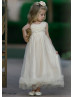 Champagne Lace Tulle Ankle Length Boho Flower Girl Dress